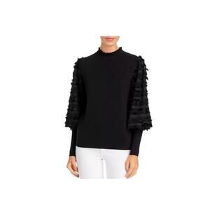 $125 Women’s Large Sioni Milano Black Sheer Tassel Fringe Long Sleeve Sweater